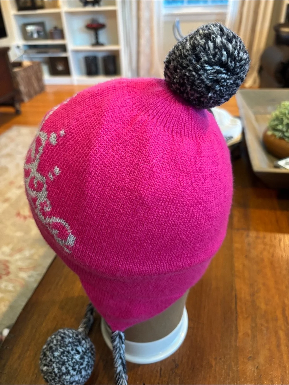 Kate Spade Princess Pink Knit Earflap Beanie with Pom-Poms Wool